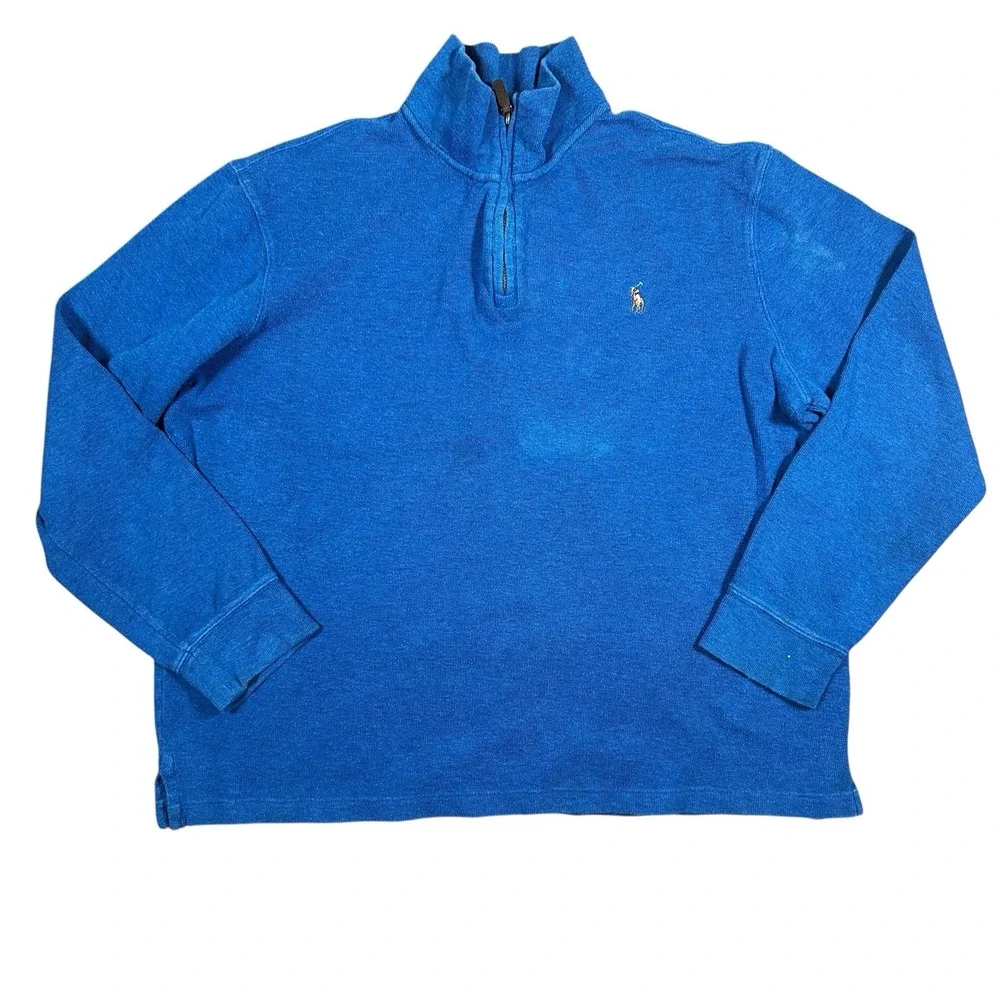 Polo Ralph Lauren Estate Rib 1/4 Zip Pullover Men's L Blue Cotton Long Sleeve